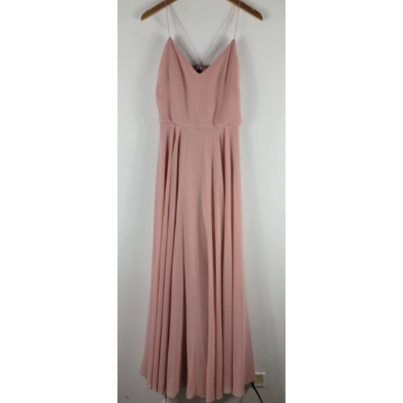 Jenny Yoo Inesse Chiffon Blouson Spaghetti Strap Flowy A Line Maxi Dress Gown - Picture 2 of 11